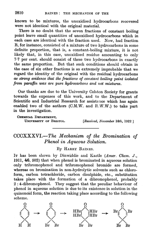 CCCXXXVI.—The mechanism of the bromination of phenol in aqueous solution