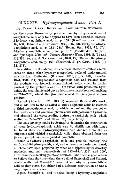 CLXXXIV.—Hydroxynaphthoic acids. Part I