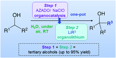 Graphical abstract: Combination of organocatalytic oxidation of alcohols and organolithium chemistry (RLi) in aqueous media, at room temperature and under aerobic conditions