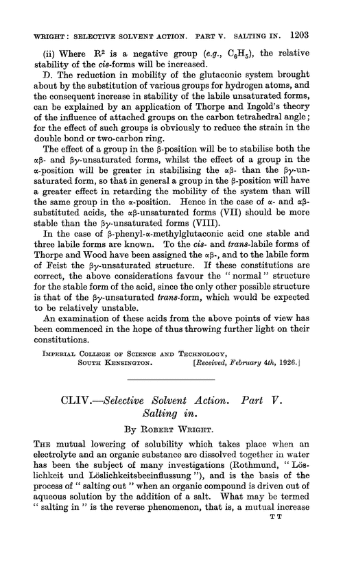 CLIV.—Selective solvent action. Part V. Salting in