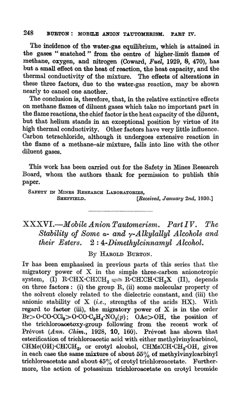 XXXVI.—Mobile anion tautomerism. Part IV. The stability of some α- and γ-alkylallyl alcohols and their esters. 2 : 4-Dimethylcinnamyl alcohol