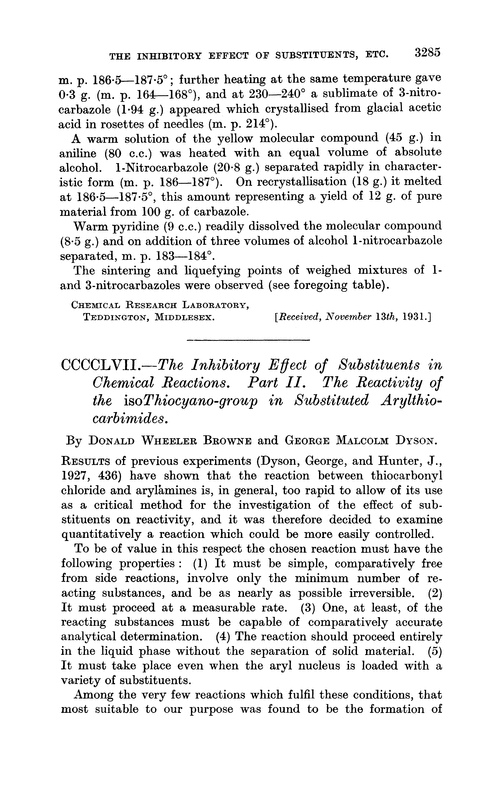 CCCCLVII.—The inhibitory effect of substituents in chemical reactions. Part II. The reactivity of the isothiocyano-group in substituted arylthiocarbimides