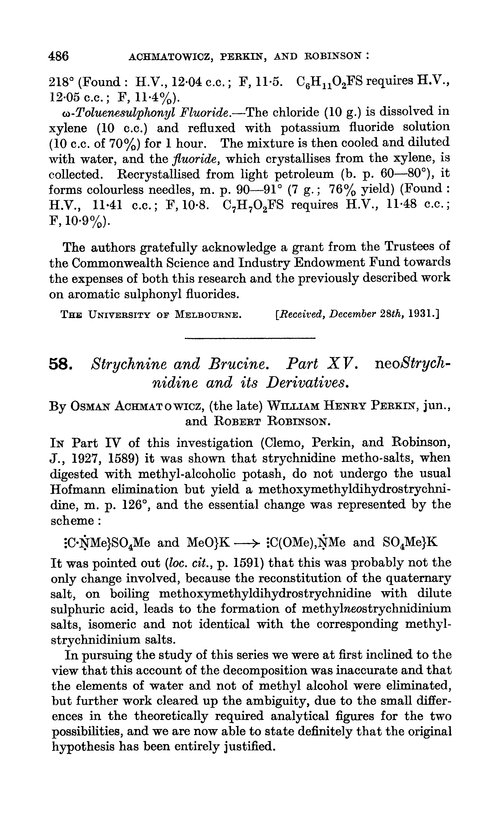 58. Strychnine and brucine. Part XV. neoStrychnidine and its derivatives
