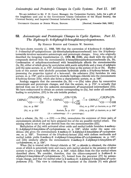 52. Anionotropic and prototropic changes in cyclic systems. Part II. The hydroxy-3 : 4-diphenyl-5-benzylidenecyclopentenones