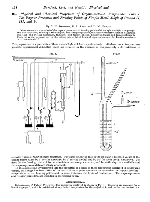 91. Physical and chemical properties of organo-metallic compounds. Part I. The vapour pressures and freezing points of simple metal alkyls of Groups II, III, and V