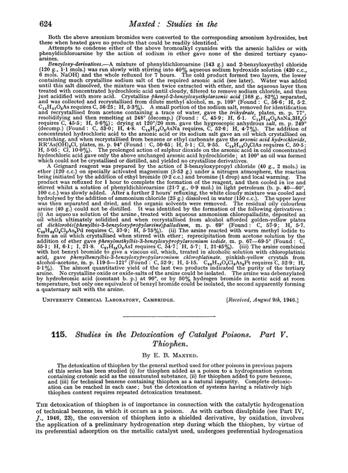115. Studies in the detoxication of catalyst poisons. Part V. Thiophen