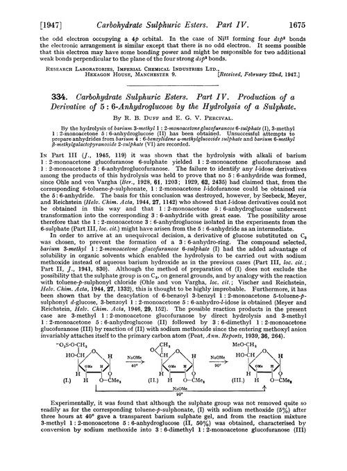 334. Carbohydrate sulphuric esters. Part IV. Production of a derivative of 5 : 6-anhydroglucose by the hydrolysis of a sulphate