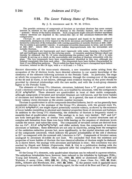 S 51. The lower valency states of thorium