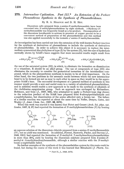 275. Internuclear cyclisation. Part III. An extension of the Pschorr phenanthrene synthesis to the synthesis of phenanthridones