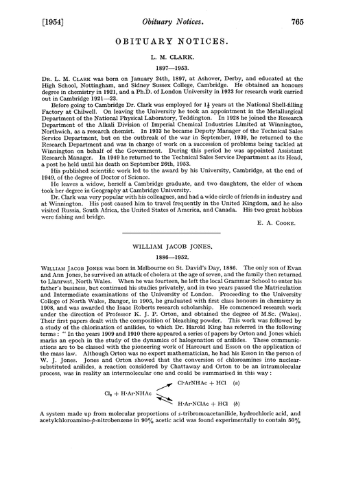 Obituary notices: L. M. Clark, 1897–1953; William Jacob Jones, 1886–1952; Sir Thomas Taylor, 1895–1953