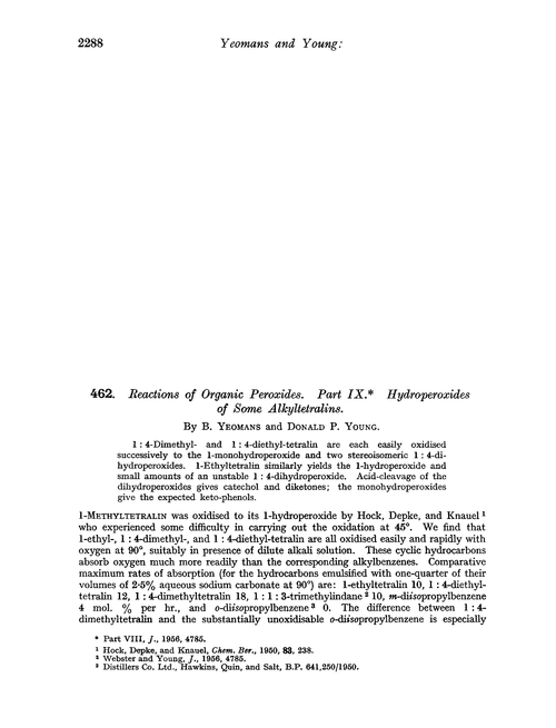 462. Reactions of organic peroxides. Part IX. Hydroperoxides of some alkyltetralins