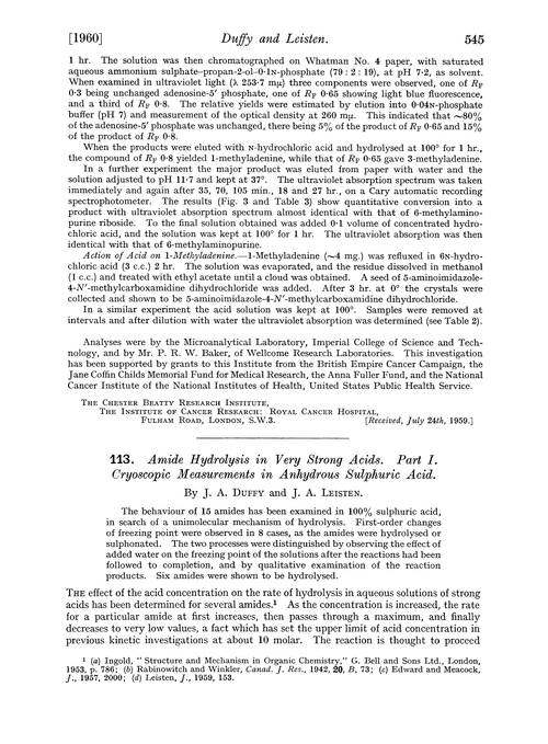 113. Amide hydrolysis in very strong acids. Part I. Cryoscopic measurements in anhydrous sulphuric acid
