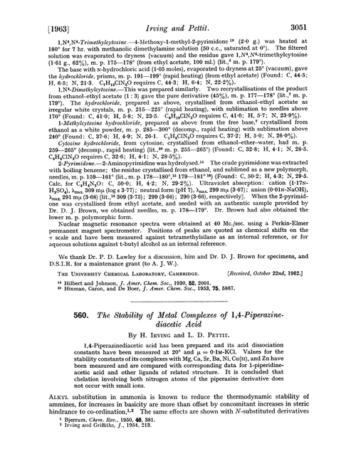 560. The stability of metal complexes of 1,4-piperazinediacetic acid