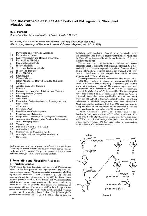The biosynthesis of plant alkaloids and nitrogenous microbial metabolites