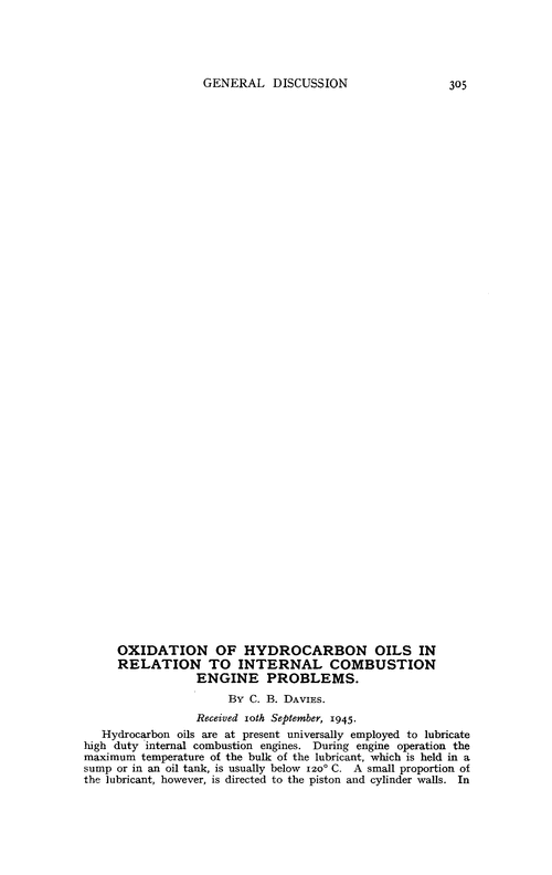 Oxidation of hydrocarbon oils in relation to internal combustion engine problems