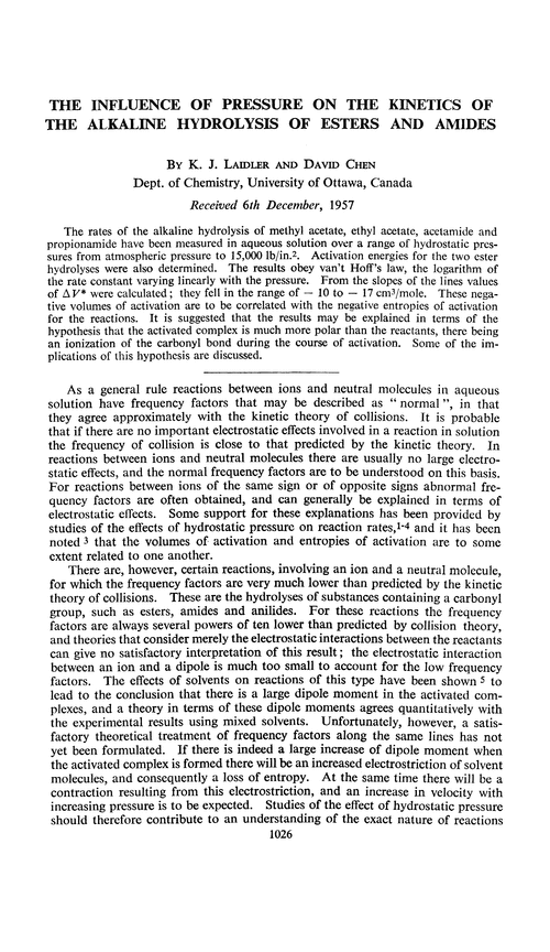 The influence of pressure on the kinetics of the alkaline hydrolysis of esters and amides