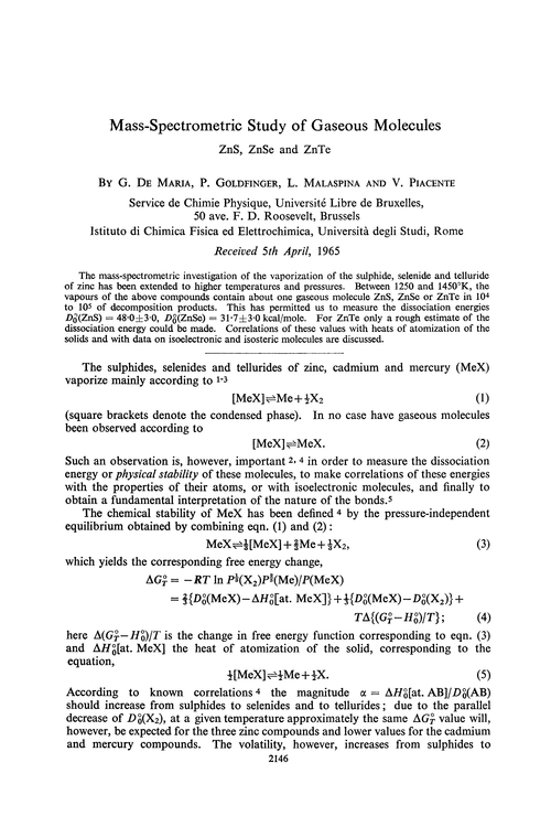 Mass-spectrometric study of gaseous molecules. ZnS, ZnSe and ZnTe