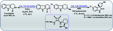 Graphical abstract: Bifunctional thiosquaramide catalyzed asymmetric reduction of dihydro-β-carbolines and enantioselective synthesis of (−)-coerulescine and (−)-horsfiline by oxidative rearrangement