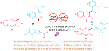 Graphical abstract: Remote C(sp3)–H heteroarylation of N-fluorocarboxamides with quinoxalin-2(1H)-ones under visible-light-induced photocatalyst-free conditions