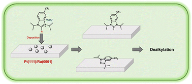 Graphical abstract: N-heterocyclic carbene adsorption states on Pt(111) and Ru(0001)