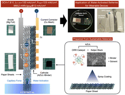 Graphical abstract: Rare-metal-free high-performance water-activated paper battery: a disposable energy source for wearable sensing devices