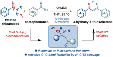 Graphical abstract: Chemoselective transition-metal-free acylation of thioamides by N–C(S) bond cleavage using acyclic twisted thioamides
