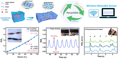 Graphical abstract: Recyclable, conductive alginate-based hydrogels with high stretchability and low electrical hysteresis for wireless wearable sensors