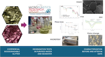 Graphical abstract: Characterization of commercial eco-glitters derived from modified regenerated cellulose after laboratory exposure in two aquatic media