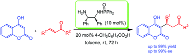 Graphical abstract: Highly enantioselective synthesis of Warfarin and its analogs catalysed by primary amine–phosphinamide bifunctional catalysts
