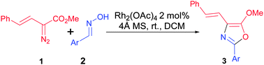 Graphical abstract: Efficient synthesis of oxazoles by dirhodium(ii)-catalyzed reactions of styryl diazoacetate with oximes
