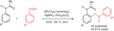 Graphical abstract: Ruthenium-catalyzed oxidative ortho-benzoxylation of acetanilides with aromatic acids