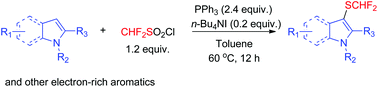 Graphical abstract: Transition-metal free direct difluoromethylthiolation of electron-rich aromatics with difluoromethanesulfonyl chloride