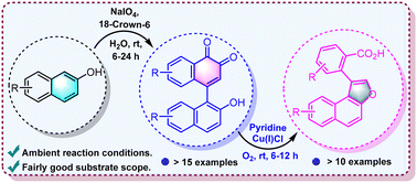 Graphical abstract: NaIO4-driven oxidative dimerization and Cu(i)-catalyzed oxidative decarbonylation: modular synthesis of 1,2-naphthoquinones and aryl naphtho[2,b]furans