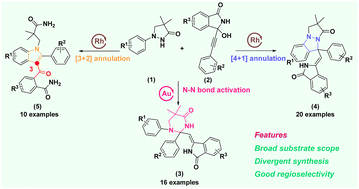 Graphical abstract: Catalytic system-controlled divergent reactions of pyrazolidinones with 3-alkynyl-3-hydroxyisoindolinones to construct diversified nitrogen-containing heterocyclic scaffolds