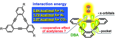 Graphical abstract: Interactions between dehydrobenzo[12]annulene (DBA) and gas molecules: do the preorganized acetylenes work cooperatively?
