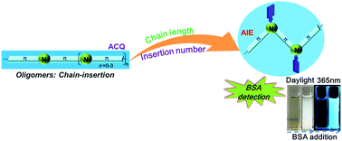 Graphical abstract: Systematic oligoaniline-based derivatives: ACQ–AIE conversion with a tunable insertion effect and quantitative fluorescence “turn-on” detection of BSA