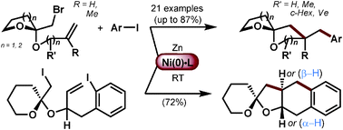 Graphical abstract: Nickel-mediated stereocontrolled synthesis of spiroketals via tandem cyclization–coupling of β-bromo ketals and aryl iodides