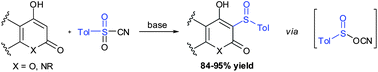 Graphical abstract: Tosyl cyanide as a C-sulfinylating agent: 3-sulfinylation of 4-hydroxycoumarins and related heterocycles
