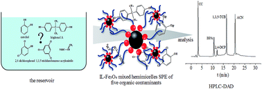 Graphical abstract: Magnetically mixed hemimicelles solid-phase extraction based on ionic liquid-coated Fe3O4 nanoparticles for the analysis of trace organic contaminants in water