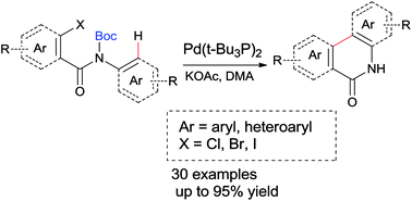 Graphical abstract: Palladium-catalyzed intramolecular C–H arylation of 2-halo-N-Boc-N-arylbenzamides for the synthesis of N–H phenanthridinones