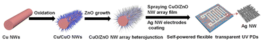 Graphical abstract: Fast-response self-powered flexible transparent ultraviolet photodetectors based on a CuO/ZnO nanowire array heterojunction