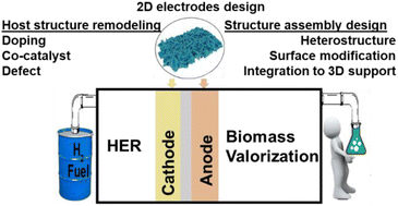 Graphical abstract: Design of nanostructured 2D (photo-)electrocatalysts for biomass valorization coupled with H2 production