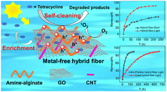 Graphical abstract: A metal-free photocatalytically active hybrid fiber as a novel self-cleaning adsorbent for enhanced tetracycline removal
