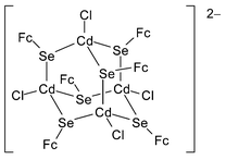 Graphical abstract: Functionalizing the surface of II–VI clusters: redox active centres on the adamantoid complex [Cd4Cl4{μ-(SeC5H4)Fe(C5H5)}6]2−