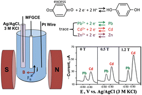 Graphical abstract: Redox magnetohydrodynamics enhancement of stripping voltammetry of lead(ii), cadmium(ii) and zinc(ii) ions using 1,4-benzoquinone as an alternative pumping species