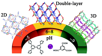 Graphical abstract: pH-Dependent cobalt(ii) frameworks with mixed 3,3′,5,5′-tetra(1H-imidazol-1-yl)-1,1′-biphenyl and 1,3,5-benzenetricarboxylate ligands: synthesis, structure and sorption property