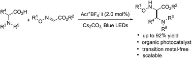 Graphical abstract: Transition metal-free, visible-light-mediated construction of α,β-diamino esters via decarboxylative radical addition at room temperature