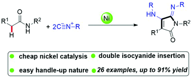 Graphical abstract: Nickel-promoted oxidative domino Csp3–H/N–H bond double-isocyanide insertion reaction to construct pyrrolin-2-ones