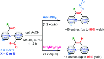 Graphical abstract: Rediscovering Bacon's hydrazine/phenylhydrazine mediated cyclization of 2,2′-dicarbonylbi(hetero)aryls: construction of (5-azo)-/indazolo[2,3-a]quinolines
