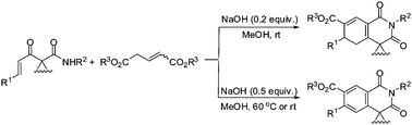 Graphical abstract: Base-catalyzed bicyclization of dialkyl glutaconates with cinnamoylacetamides: a synthetic strategy for isoquinolinedione derivatives